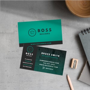 Modelo de canva de cartão de visita de construção, 8,5 x 5 cm, marca para pequenas empresas, design de logotipo DIY, logotipo de construtores de casas, marketing de empreiteiros, CB7