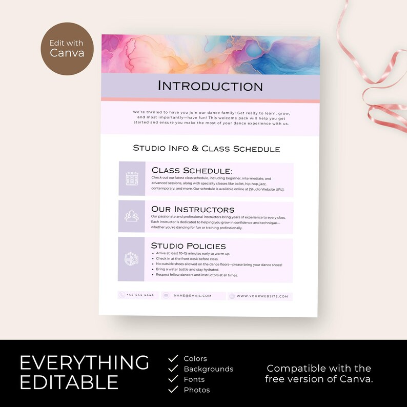Dance Studio New Student Welcome Pack, Kids Dance Classes Business ...