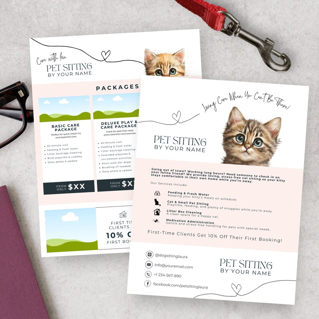 Cat Sitter Flyer Canva Template With Heart, Cats Sitting Sheet, Kitty ...