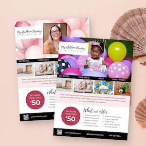 Folleto de artista de globos Carta de EE. UU., Paleta de marca rosa, Marketing de arco de globos, Folleto de guirnalda de globos, Folleto de ventas generales, Negocio de globos BB1