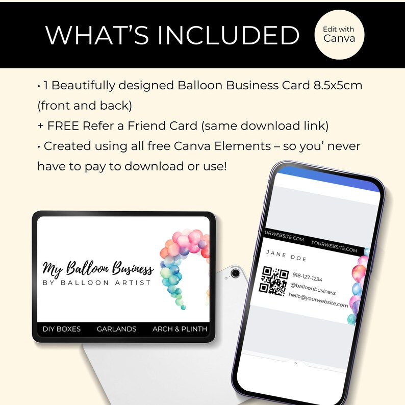 Balloon Garland Business Card 8.5x5cm, Balloon Business Card With QR ...