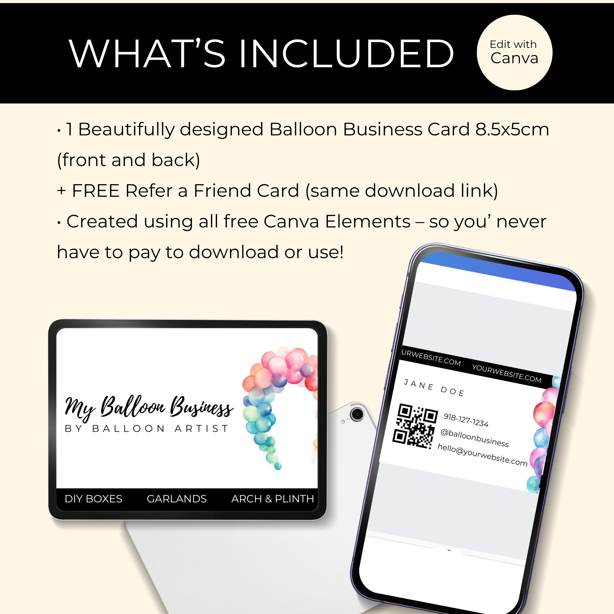 Balloon Garland Business Card 8.5x5cm, Balloon Business Card With QR ...