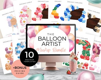 Balloon Garland Mockup Template Bundle, Balloon Artist Design, 60+ Color Palette, Organic Arch Canva, Balloon Business Brochure Mockups, BB
