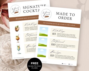 Mobile Bar Business Drinks Menu, Scan to Pay Canva Template US Letter, Cocktail Bar Sign, DIY Flyer Template Design, Mobile Bar Service, RB5