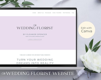 Plantilla de Canva para sitio web de floristería de bodas, página de inicio de floristería boutique, página de ventas DIY, escaparate digital personalizable, WF9