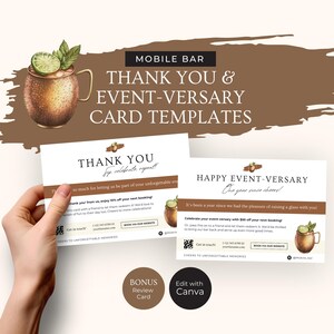 Mobile Bar Business Thank You Card Canva Template, Customizable Event Anniversary Voucher, Editable Cocktail Bar Leave a Review Coupon, RB5