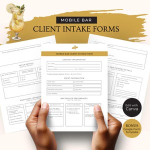 Mobile Bar Business Client Intake Form, Event Information Canva Template, Pop-up Cocktail Cart Google Form, Editable Bartending Sheets, RB8