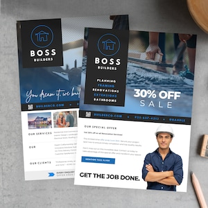 Plantilla de volante para empresas de construcción, Folleto general para pequeñas empresas, Editable en Canva, Marketing de constructores de viviendas, Folleto de servicios para artistas, CB5