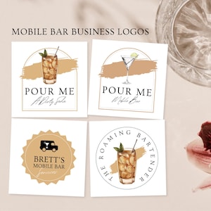 Mobile Bar Business Logos, Soda Bartending Services Brand Board, Branding Guidelines, Bartender Logo Design, Editable in Canva, RB11