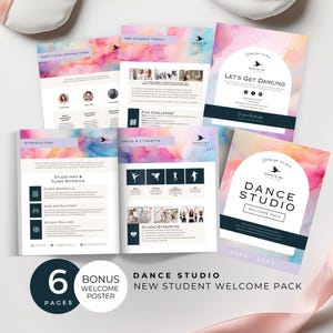 Paquete de bienvenida para nuevos estudiantes de Dance Studio, folleto de incorporación a clases de baile para niños, recursos para clientes de enseñanza y coaching de bailarines, DS12