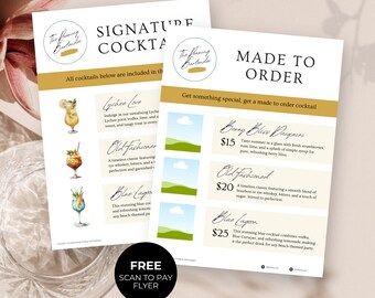 Mobile Bar Service Drinks Menu, Scan to Pay Canva Template US Letter, Cocktail Bar Sign, DIY Flyer Template Design, Wedding Bar Menu, RB8