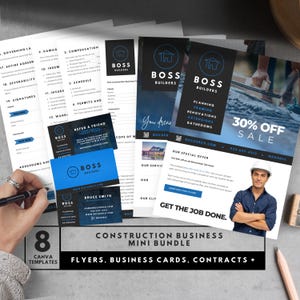 Bau Business Bundle Canva Templates, Renovation Verkaufsflyer, DIY-Genehmärer Visitenkarte, Bauunternehmer-Vereinbarung, Produktblatt, CB5