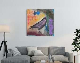 Mystical Crow POP ART Print Artwork with Melatonin Molecule | Abstract Galaxy-Inspired Square Print (see description for size ordering info)