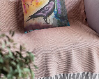 Square Throw Pillow - Mystical Melatonin Crow Molecule Art | Space Pillow | AMFM ARTWORKS 14" & 16"