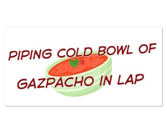 Funny Soup in Car Magnets | Uncovered Bowl of Gazpacho in Lap | 4" by 8 " Vinyl Magnet | Italian Foodie | Soup Lover