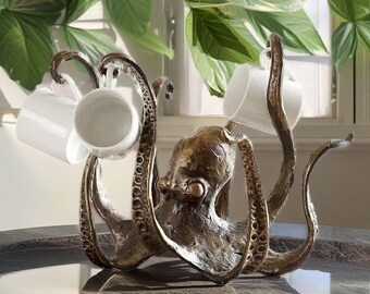 Octopus Coffee Mug Holder, Tea Cup Holder, Vintage-Style Large Decorative Octopus, Statue Ornament, Coffee Bar Accessories Figurines