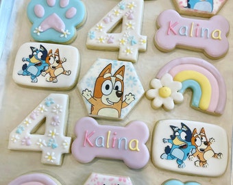 Galletas de azúcar de cumpleaños Bluey personalizadas