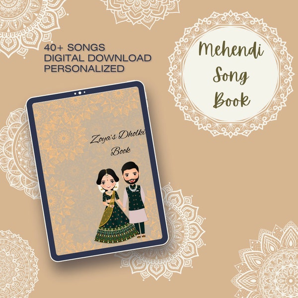 Gepersonaliseerd Mehendi/Dholki/Sangeet digitaal liedboek - 40+ nummers