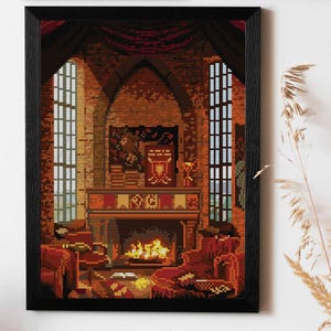 Schema punto croce Red Common Room: ricamo HP (PDF, Pattern Keeper)