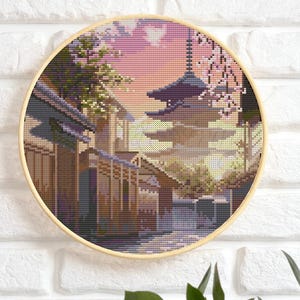 Japans zonsopganglandschap borduurpatroon met kruissteekpatroon (pdf, Pattern Keeper)
