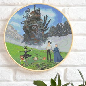 Howl&#39;s Moving Castle Cross Stitch Pattern: Ghibli Anime Landscape (PDF Downloadable Pattern Keeper Included)