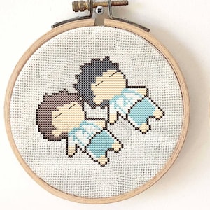 Chibi Oikawa & Hajime Cross Stitch Pattern: Haikyuu Anime Embroidery (PDF Downloadable Pattern Keeper Included)
