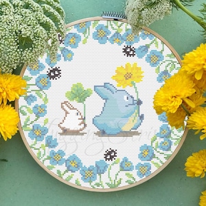 Totoro Flower Garden Cross Stitch Pattern: Ghibli anime embroidery (PDF Downloadable Pattern Keeper Included)