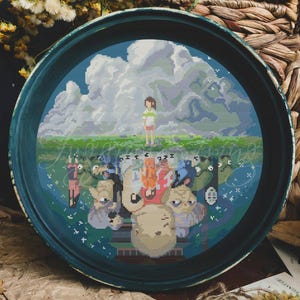 Spirited away kruissteekpatroon, ghibli-kruissteek, chihiro, haku, geen gezicht, draak, anime-landschapspatroon, volledige dekking kruissteek