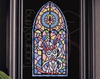 Sylveon Stained Glass Window Cross Stitch Pattern (PDF, Pattern Keeper)