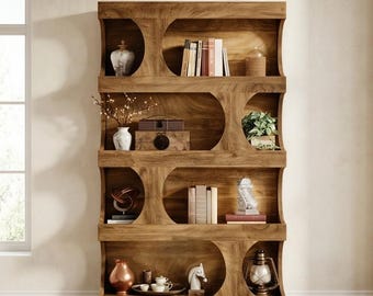Natural Wood & Painted Modern Bookshelf | Sturdy Floor-Standing Wooden Shelving Unit for Living Room