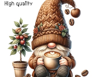 Akvarell kaffetomte Clipart: PNG-set, kaffeälskare-dekor (digital nedladdning)