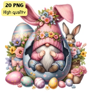 Watercolor Easter Gnome Clipart PNG, Easter Eggs, Garden clipart, Spring gnome png, Gnome With Flowers , Nursery Decor, Gnome Lovers,