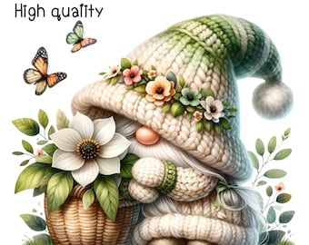 Watercolor Garden Gnome Clipart: Floral Spring (Digital Images)