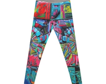 Legging décontracté pour femme Graffiti Warp Zone, train de marchandises américain (AOP)