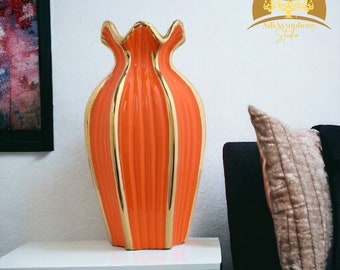 Vase en céramique orange, composition florale pour salon, vase bourgeon décoratif, pot de fleur bohème polyvalent créatif, pot nordique moderne