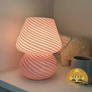 Pink Glass Table Lamp, Modern Living Room Desk Lamp, Nightstand Bar Light For Couple Dinner, Mushroom Decor Night Light