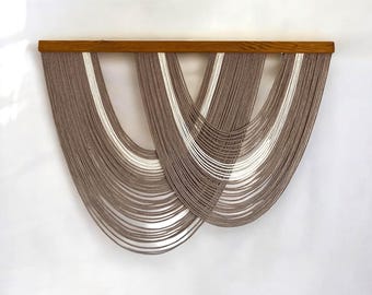 Boho Geometric Wall Hanging, Beaded Handmade Tapestry, Modern Minimalist Fiber Art, Neutral Rustic Decor, Unique Wall Ornament, Design