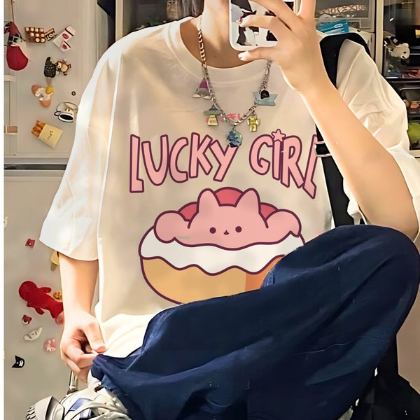 Cute Lucky Cooquette Tshirt, kpop tshirt, overside cute tshirt, pink cute tshirt, japan, Aesthetic Crewneck, Shirt Aesthetic Shirt, illit