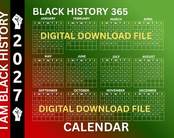 2027 MONTHLY CALENDAR and Planner Black History All 12 Months Digital Download Printable Pack Juneteenth Mothers Day Fathers Day Christmas