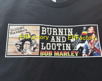 B0B M@rley Burnin' And Lootin' Black Shirt Reggae Music Old School 70's 80's Jamaica Mother's Day Fathers Day Christmas Gifts Rasta Selassie