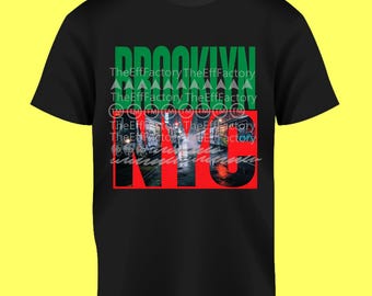 Black Graphic Tee BROOKLYN New York City Red Black, Green Logo Bronx Manhattan Queens Staten Island Harlem Uptown Boogie Down Hip Hop 2