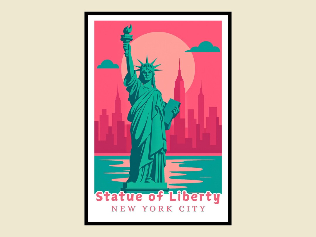 Statue of Liberty Framed Poster, New York City Travel Art, Vintage ...