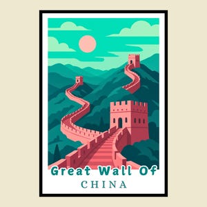 Great Wall of China Framed Poster, Travel Poster, Vintage Style Wall Decor, Chinese Landmark Art Print, Retro China Souvenir Gift