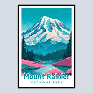 Mount Rainier National Park Framed Poster, Travel Poster, Washington State Art Print, Mountains Artwork, Nature Gift, Landscape Wall Art