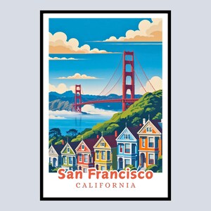 San Francisco Framed Poster, Golden Gate Bridge Art, Painted Ladies Print, Travel Gift, California Souvenir, US City Art, Home Office Decor