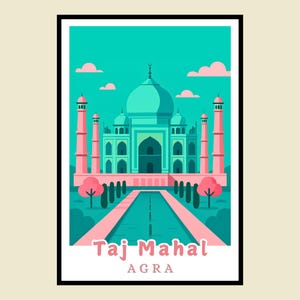 Taj Mahal Framed Poster, Agra Travel Print, India Wall Art, Minimalist Decor, Indian Landmark, Popular Vintage Prints, Wall Decor, Gift Idea