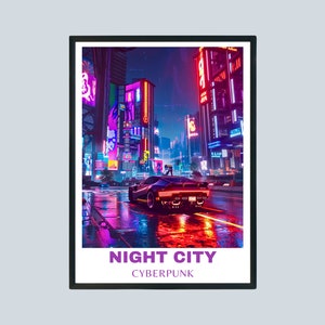 Impressão de pôster de presente de jogador, arte de parede de Night City, impressão de pôster de Cyberpunk, arte de Cyberpunk 2077, pôster de Night City, presente de videogame