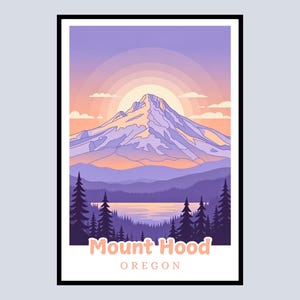 Mount Hood Oregon Framed Poster, Pacific Northwest Art Print, Travel Poster, USA Mountain Landscape, Home Office Wall Art Decor, Travel Gift
