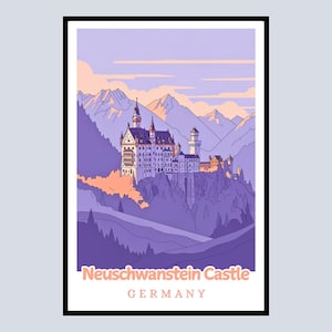 Neuschwanstein Castle Framed Poster, Germany Travel Art, Bavarian Alps Wall Decor, Vintage German Travel Gift, Home Office Wall Decor