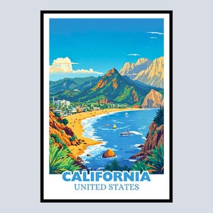 California Framed Poster, US Travel Poster, Coastal Wall Art, Beach Print, California Art, Travel Gift, Home Decor, Office Wall Art
